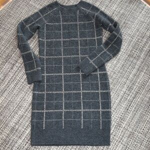 Banana Republic Thick Cozy Gray Window Pane Plaid Preppy Dress XS